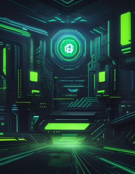 Bold Green Cyberpunk Geometric Sci-Fi Backdrop