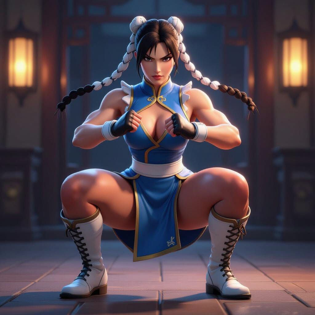 Chun-Li in Fortnite Performing a Powerful Squat