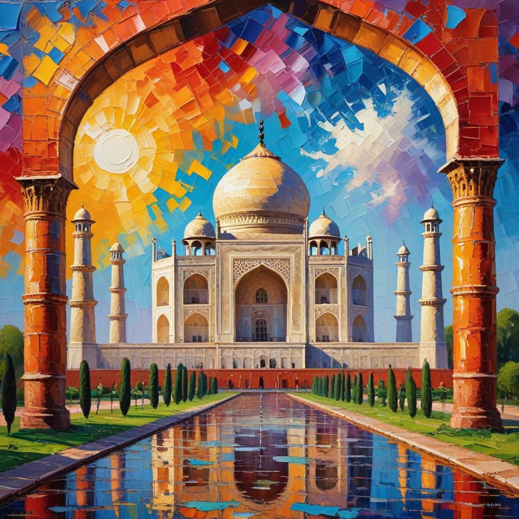 Taj Mahal in Vibrant Neo-Impressionist Oil Painting