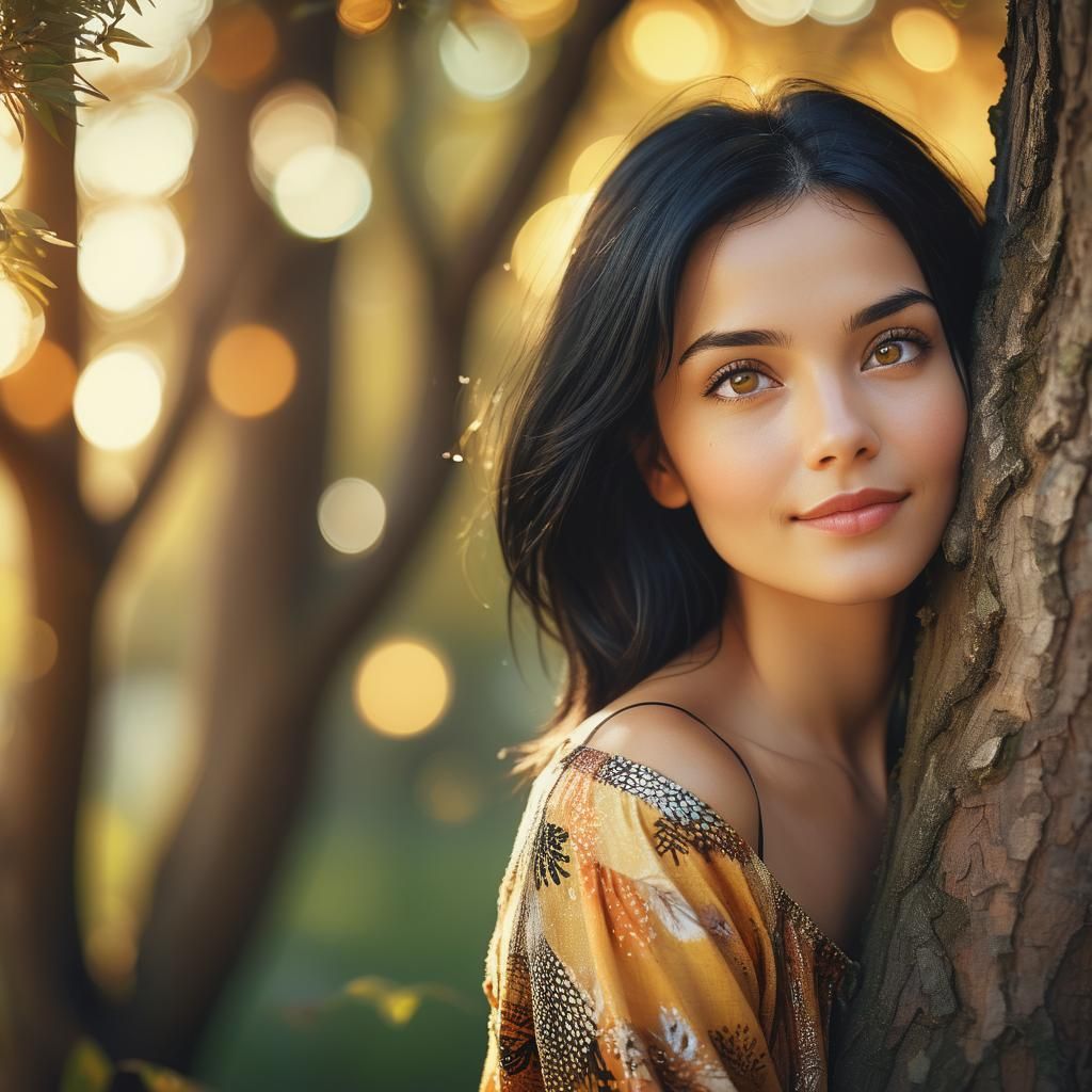 Woman Gazing Upward in Surreal Digital Art