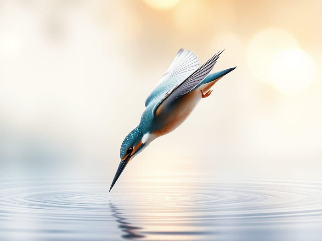 Watercolor Portrait of a Kingfisher in Ethereal Haze