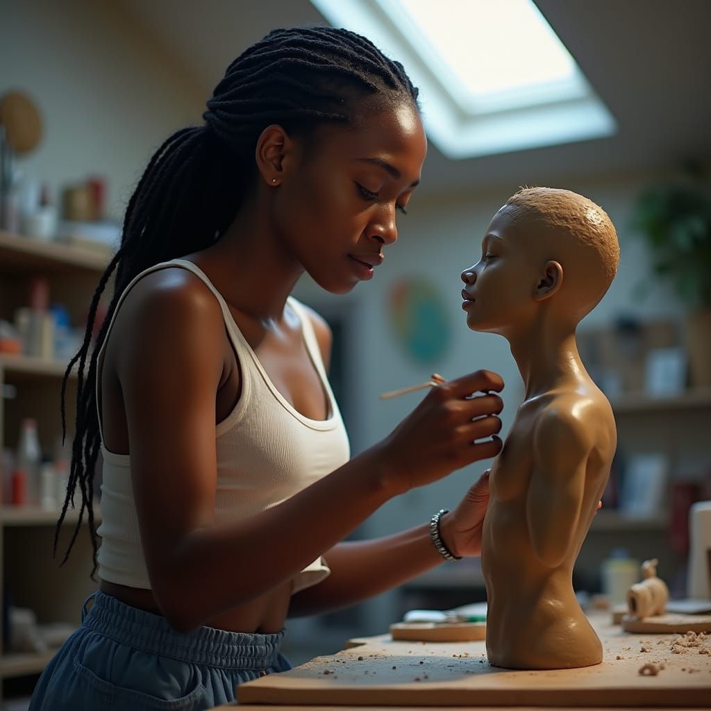 Hyperrealistic Portrait of a Young Woman Sculpting