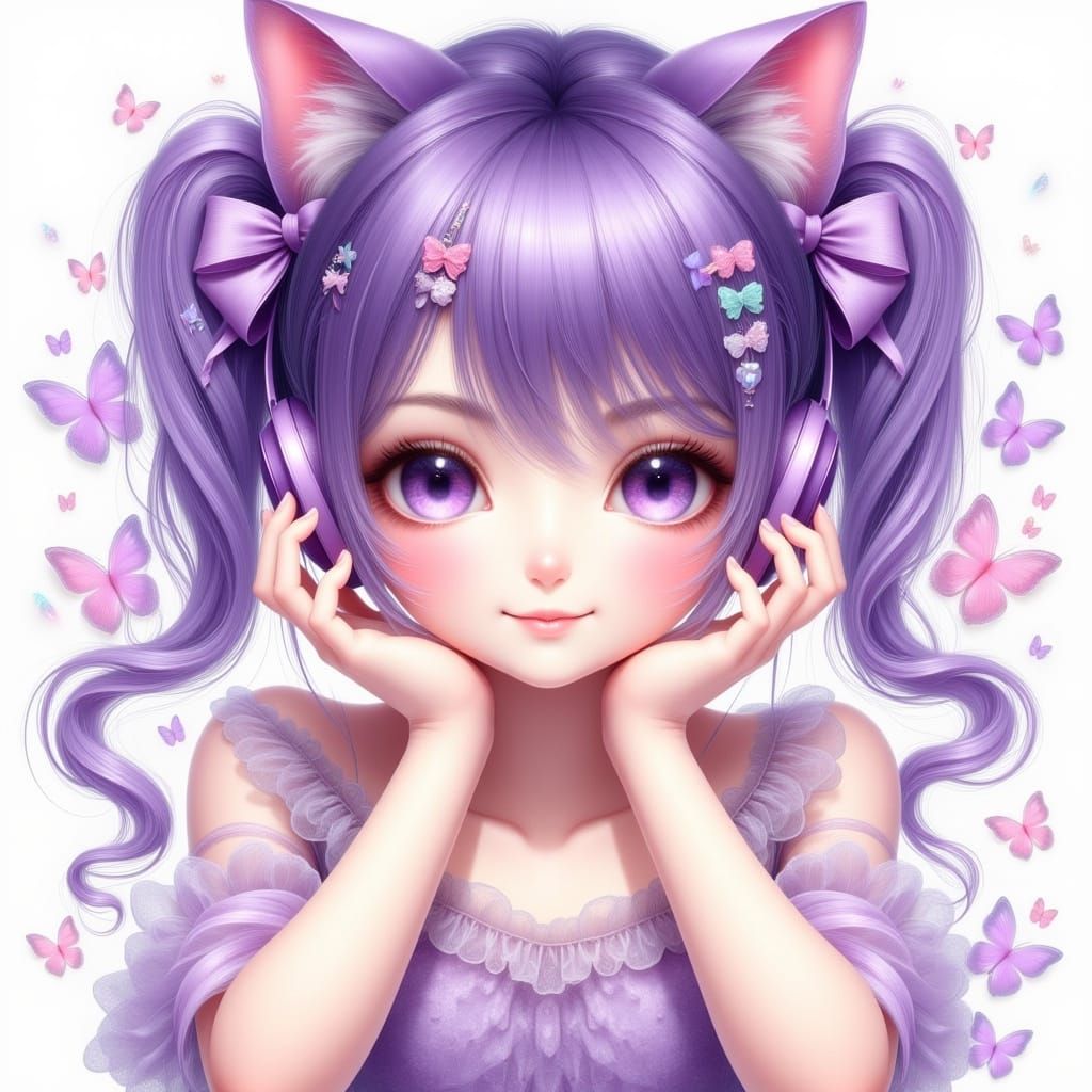 Ethereal Kawaii Girl Surrounded by Whimsy