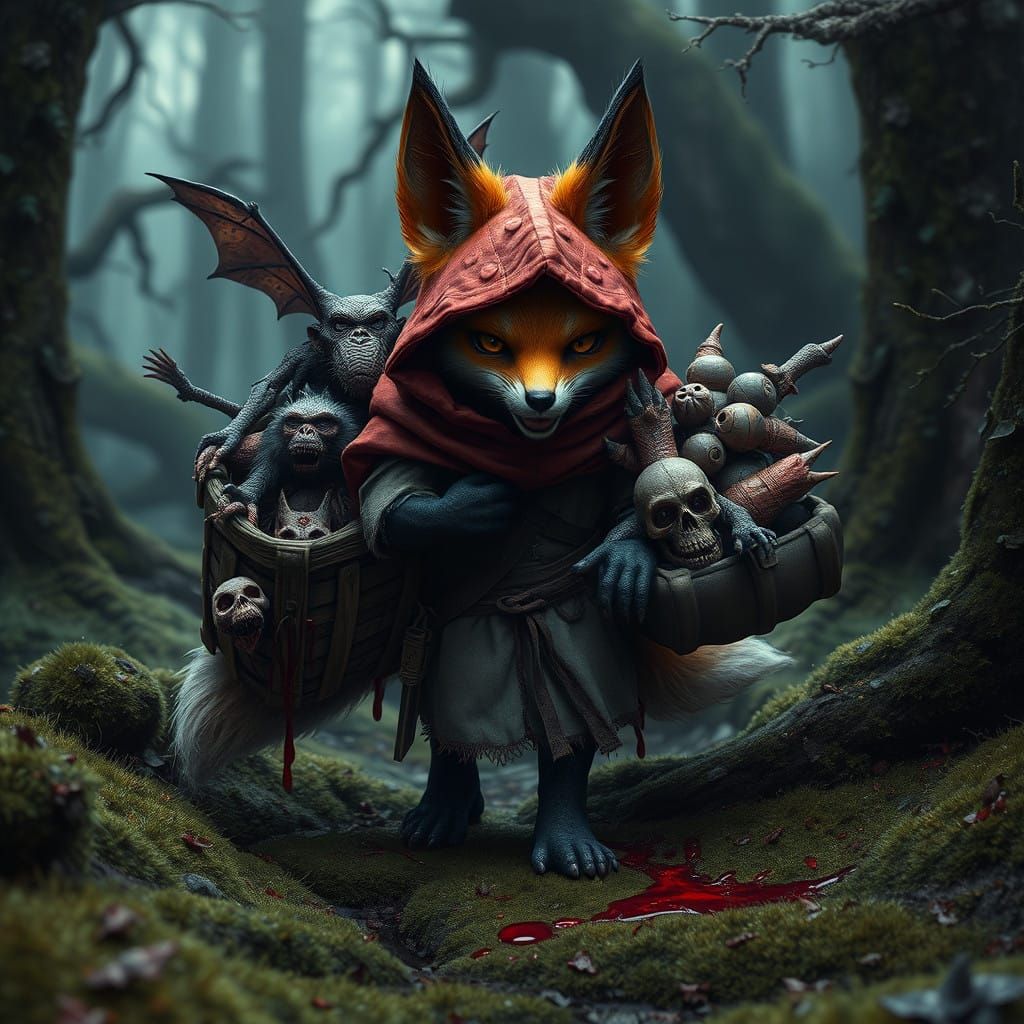 Dark Fantasy Demon Fox Amidst Nightmarish Forest