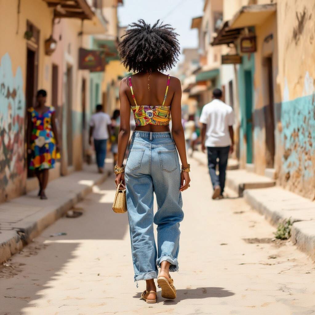 African Woman on Crosswalk with Panther Shadow