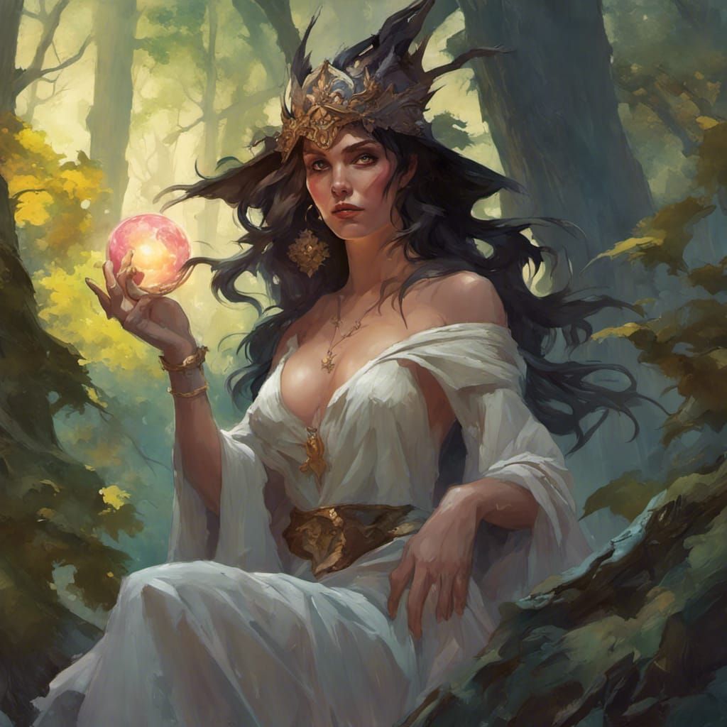 Sorceress in Forest, Romantic Fantasy Portrait
