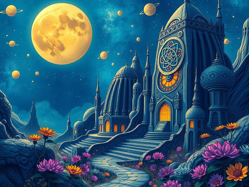 Surreal Celtic Knot Galaxy with Teslapunk Arcology