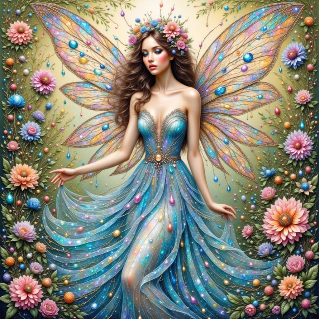 Whimsical Woman with Wings in Dreamy Stained Glass Style