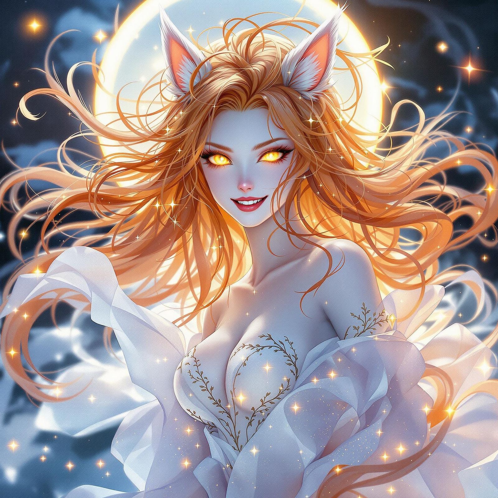 Dreamlike Dancer in Vibrant Orange Hair and Soft Feathery Li...