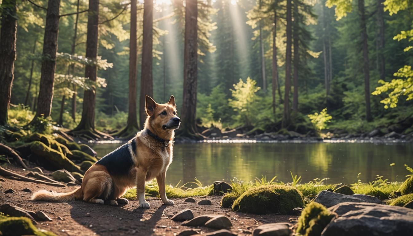 Dog in Forest with Bokeh and Natural Light
