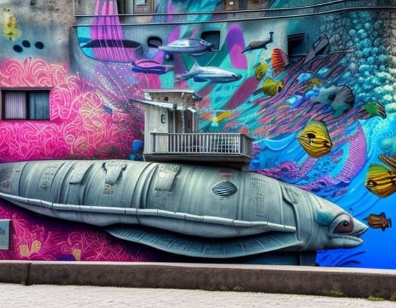 Underwater Submarine Garden Graffiti Street Art