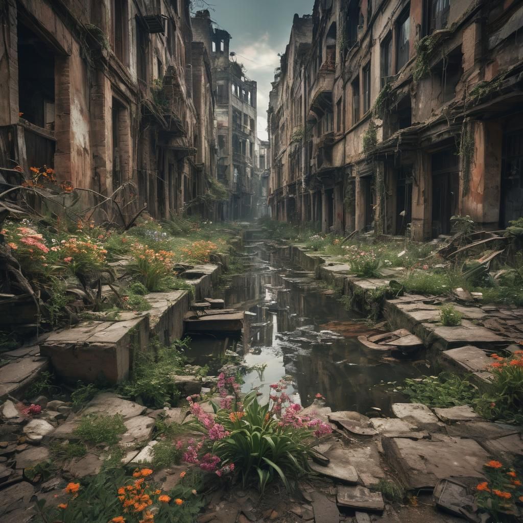 Post-Apocalyptic Cityscape Reclaimed by Nature