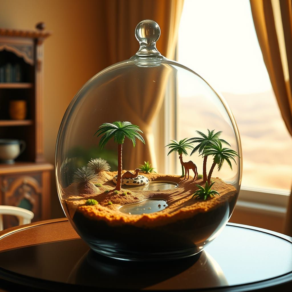 Miniature Desert Oasis in Glass Terrarium