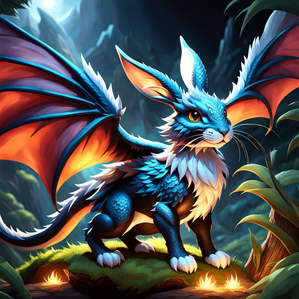 Adorable Dragon-Rabbit Hybrid in Dark Fantasy Art