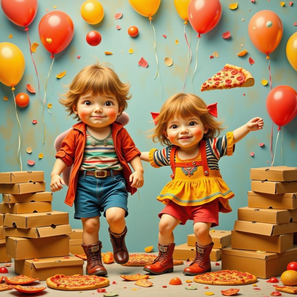 Brothers' Pizza Party in Beatrix Potter Style