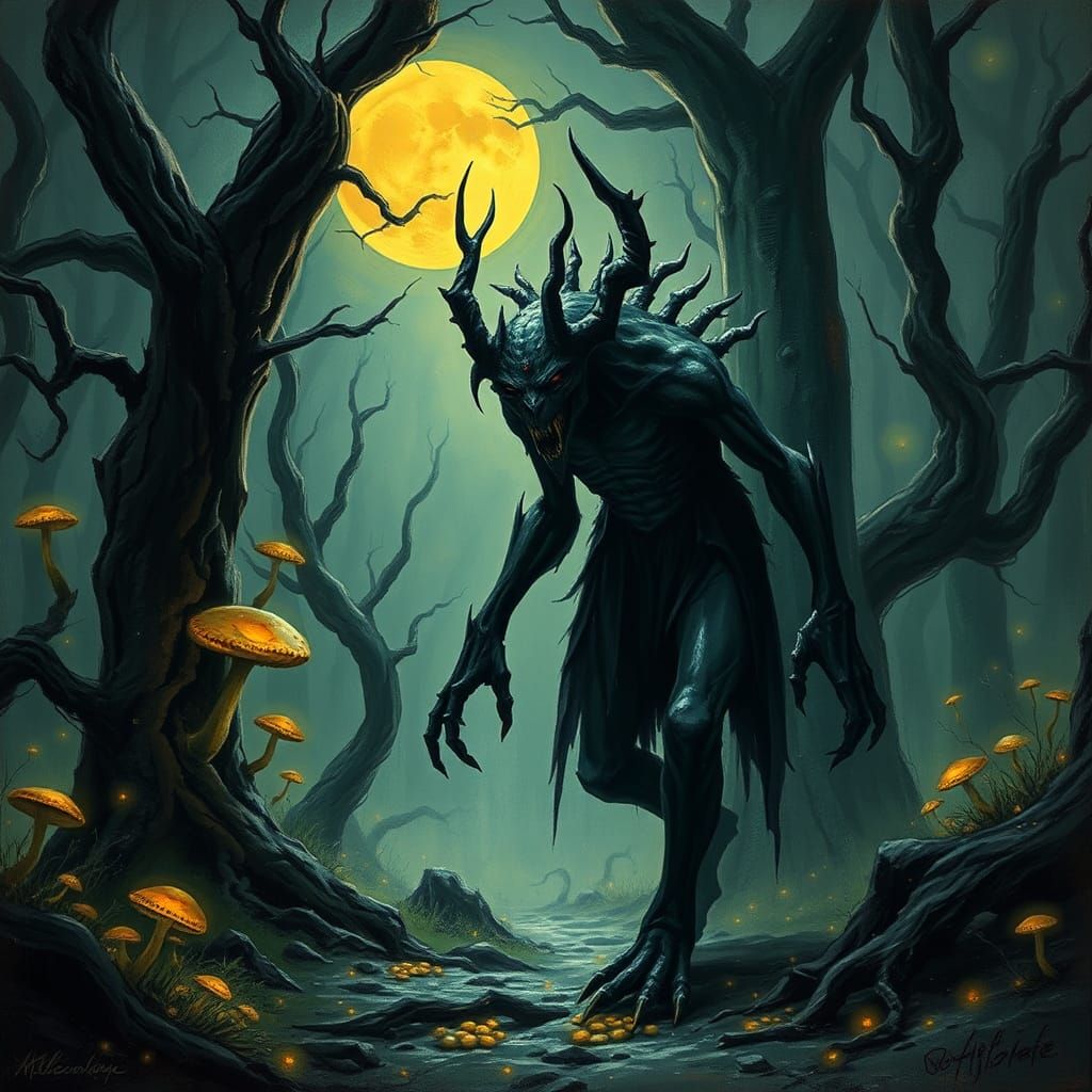 Nightmarish Creature Walks Through Eerie Forest
