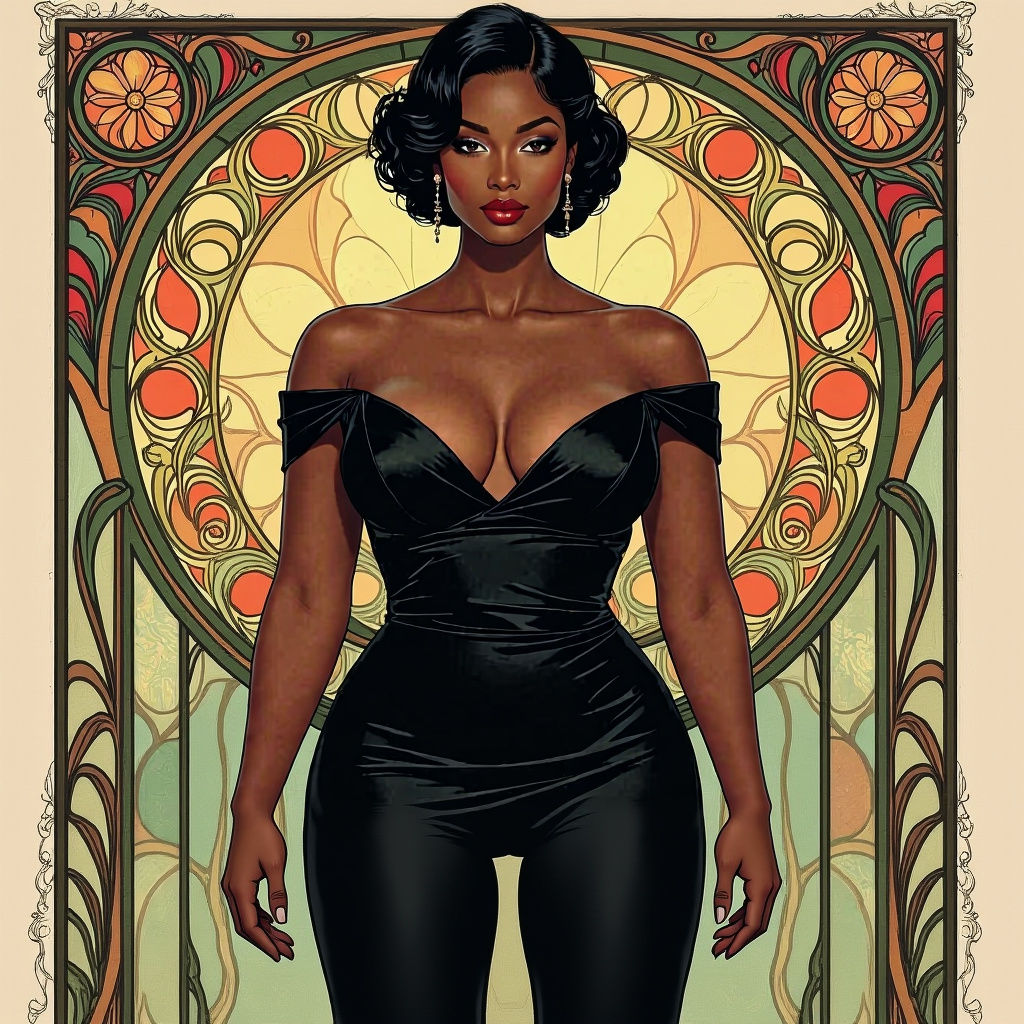 Curvy Woman in Black Dress Fashion Portrait