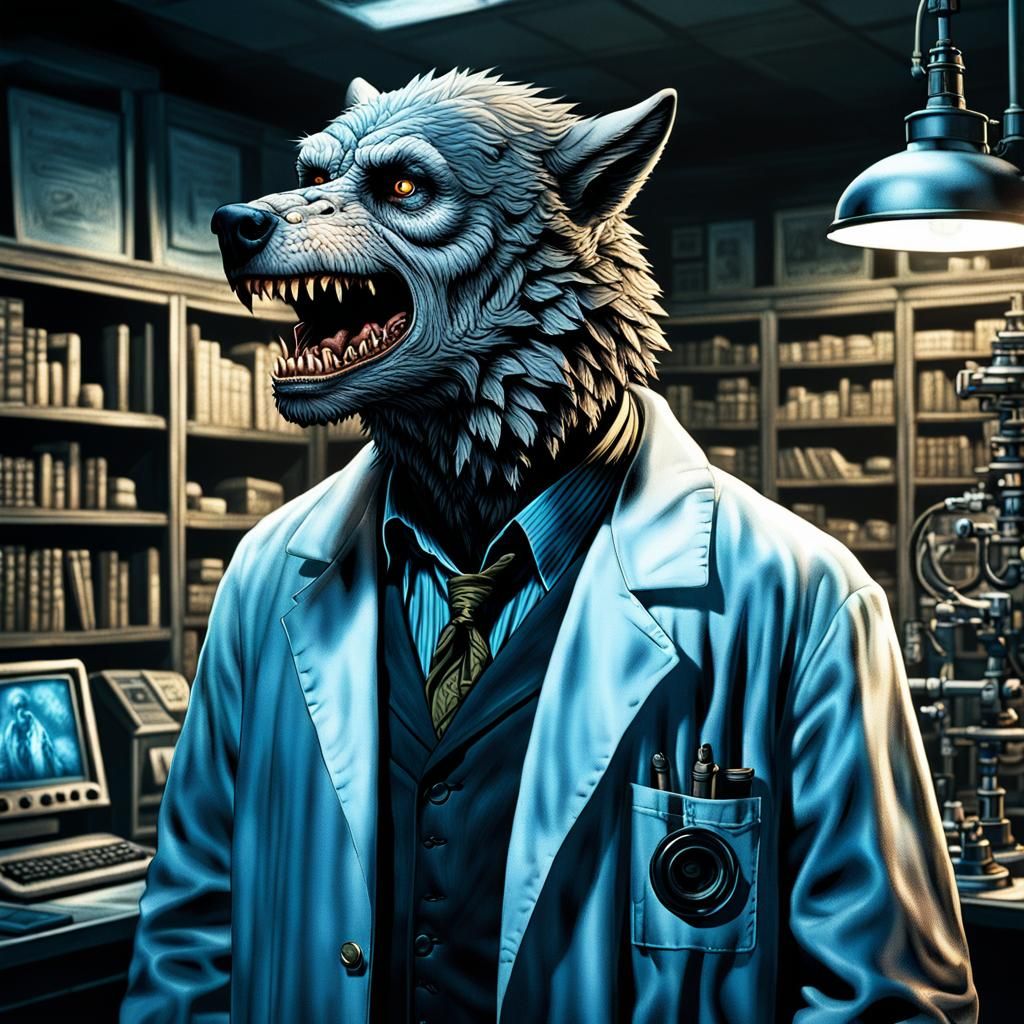 Wolf Man as Science Professor: Cinematic Digital Art