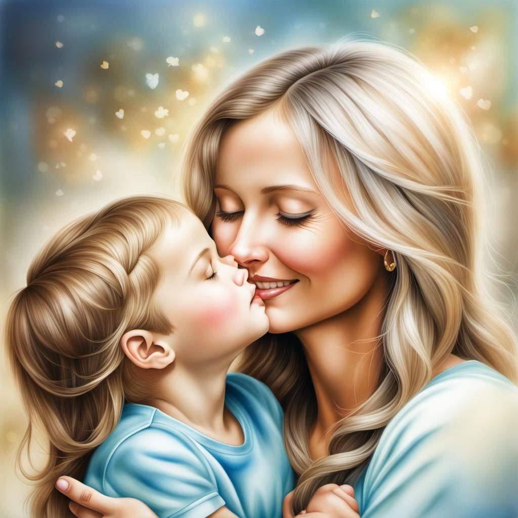 Mother and Child Expressing Gratitude in Airbrush Art