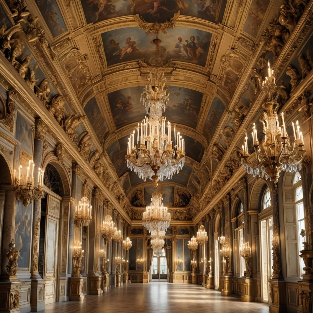 Versailles Palace Hallway in Hyperrealist Academic Style