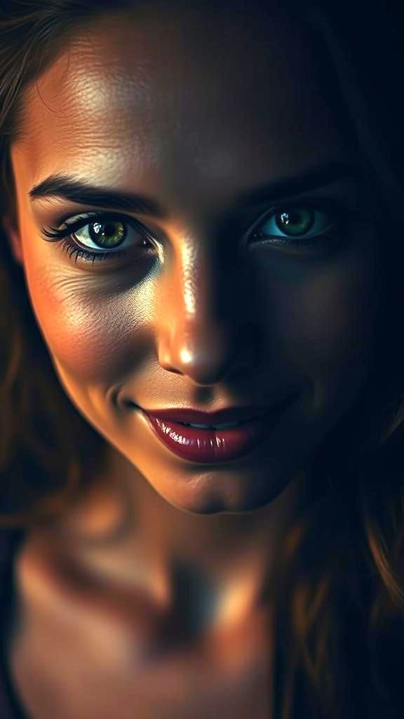 Woman's Confident Smile in Rembrandt Lighting