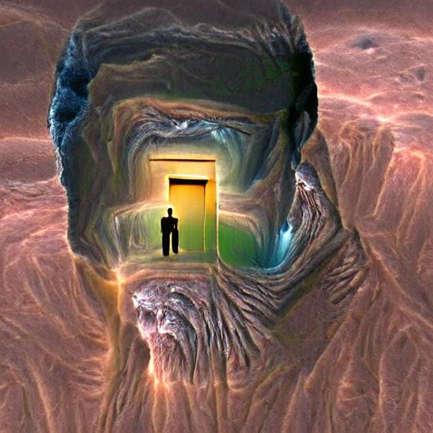 Man Stares into the Abyss Through Open Door