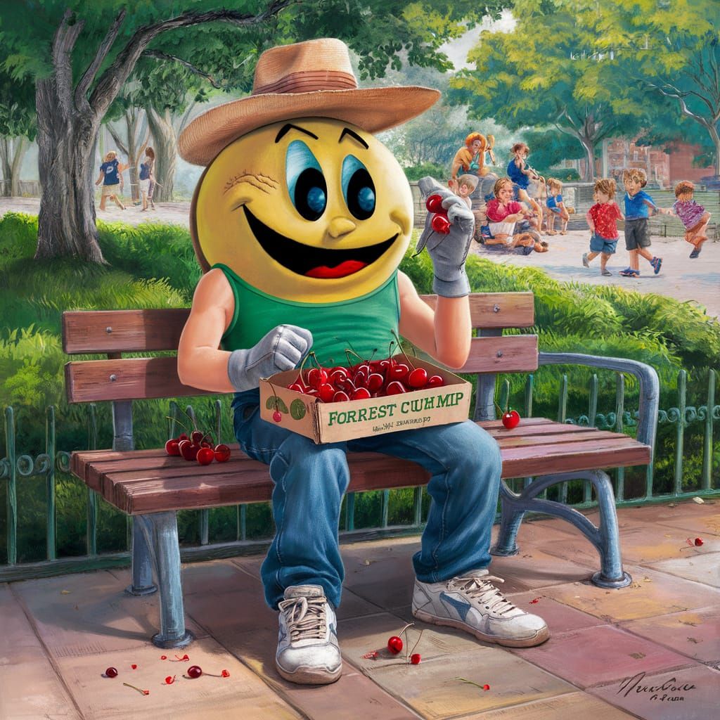 Pac-Man as Forrest Gump Munching Cherries
