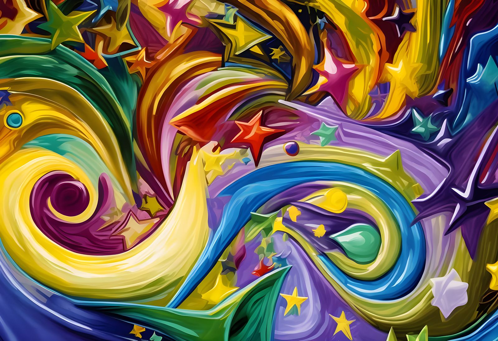 Vast Swirling Paint Vortices with Resplendent Stars