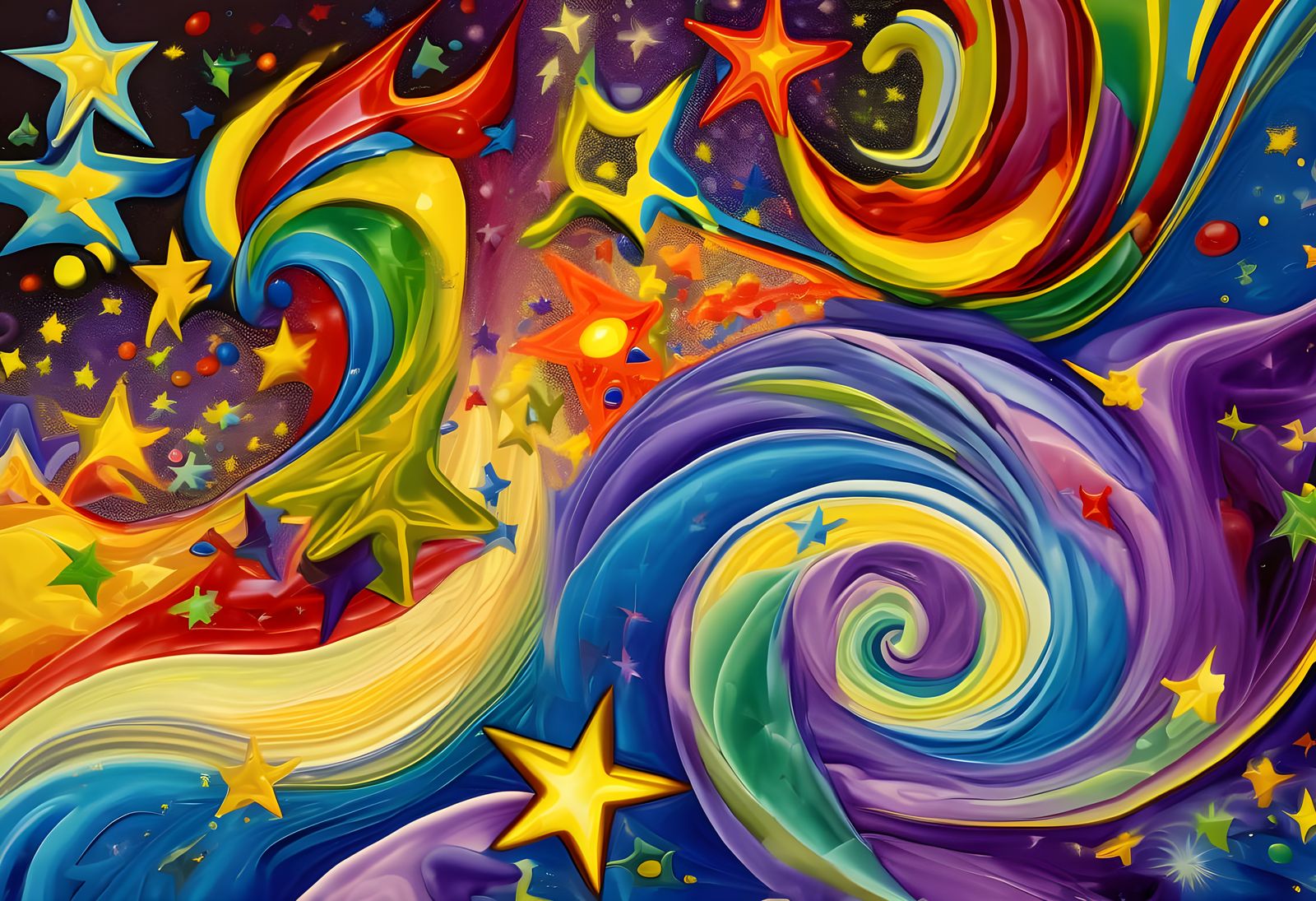 Vivid 3D Star Vortexes in Expressive Paint Style