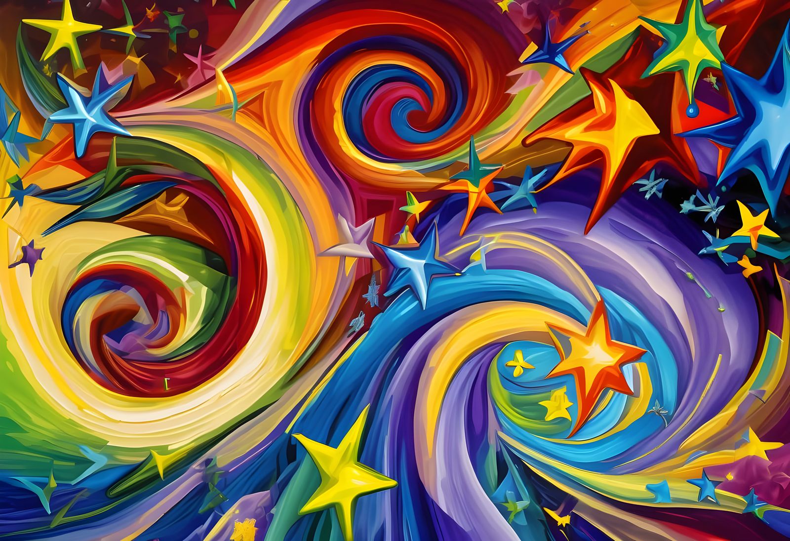 Abstract Swirling Vortexes of Paint and Stars