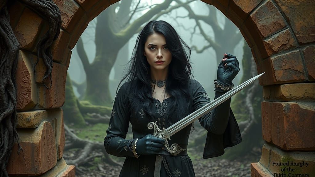 Mystical Woman in Ancient Archway, Medieval Fantasy Art