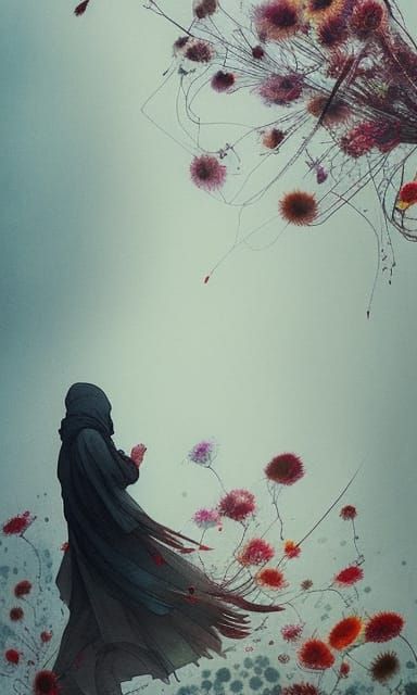 Whirling Dervish Flowers in Fog, Watercolor Style