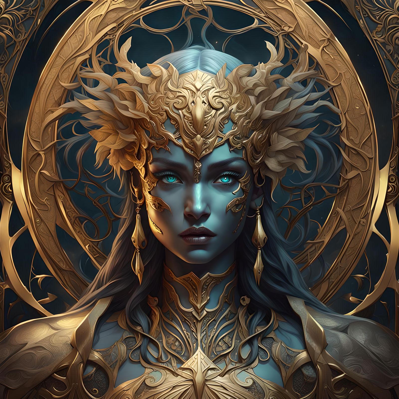 Dark Fantasy Portrait of Ivoria with Ice Eyes