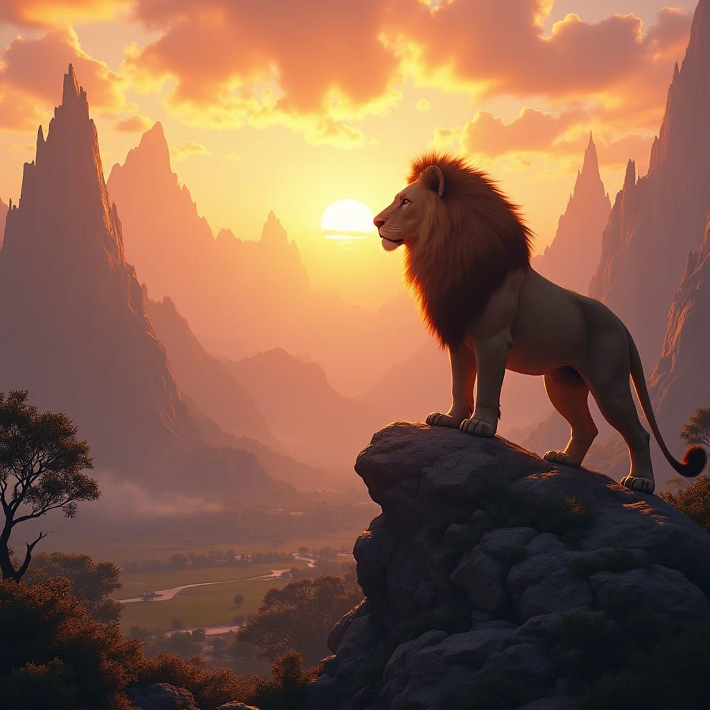 Regal Lion Basks in Golden Sunset Glow