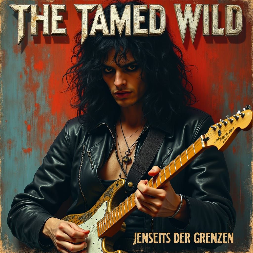 Dark Rock Guitarist in Gritty 1970s LP Cover Art