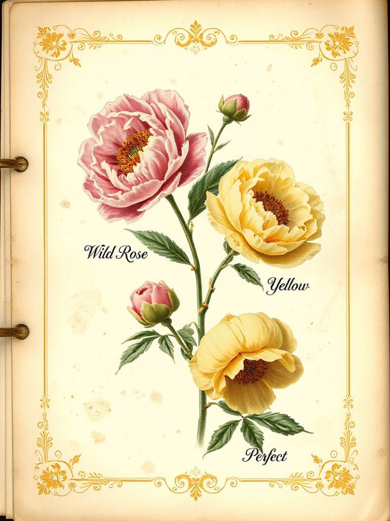 Victorian Botanical Illustration of Peonies in Sepia Tones