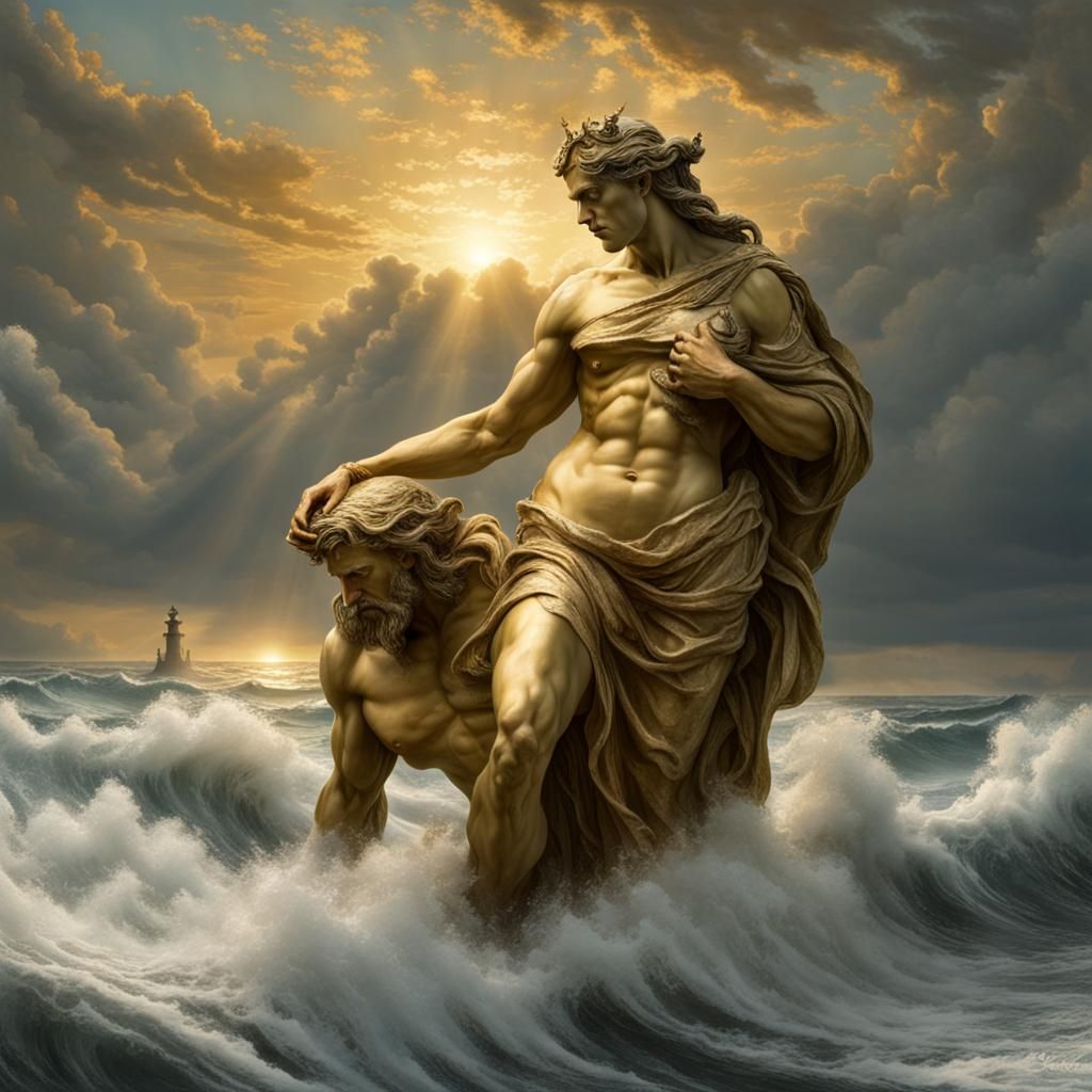 Greek Gods Play Chess at Sunset: Marble and Gold