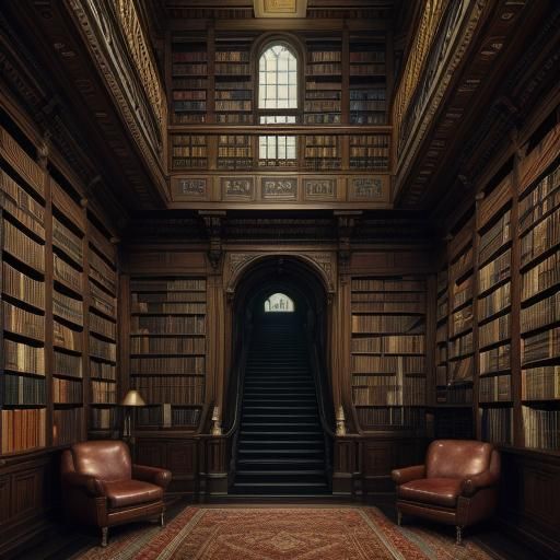 Victorian Library with Sweeping Staircases in Fantasy Art