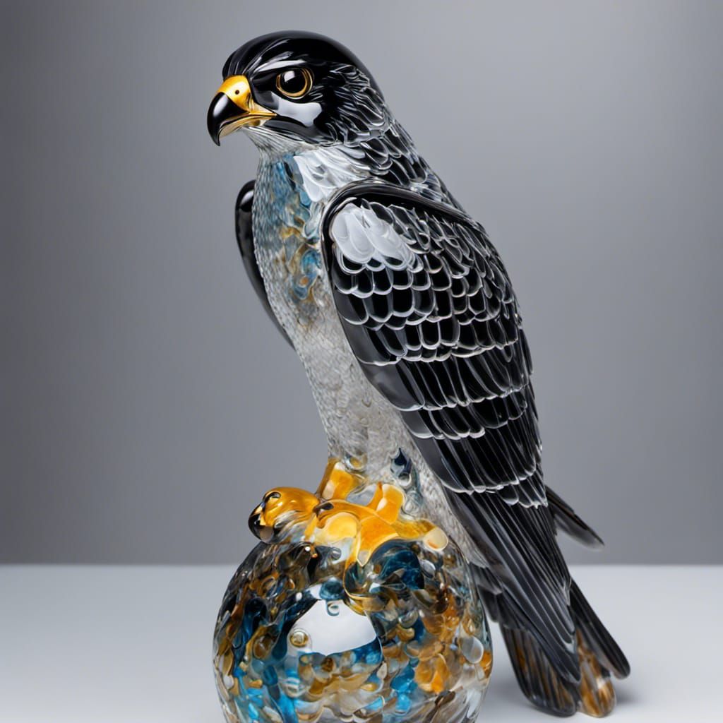 Blown Glass Peregrine Falcon in Art Gallery