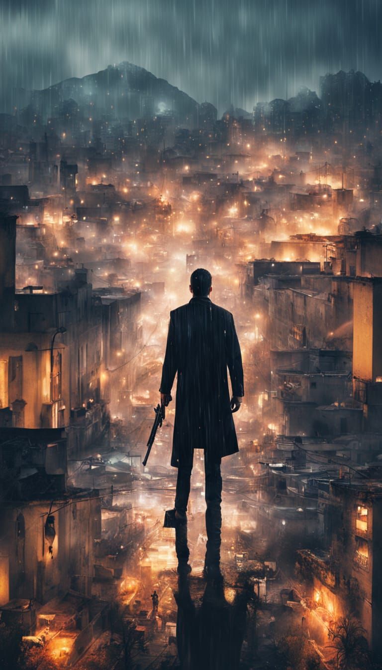 Cinematic Assassin in Neon City Shadows