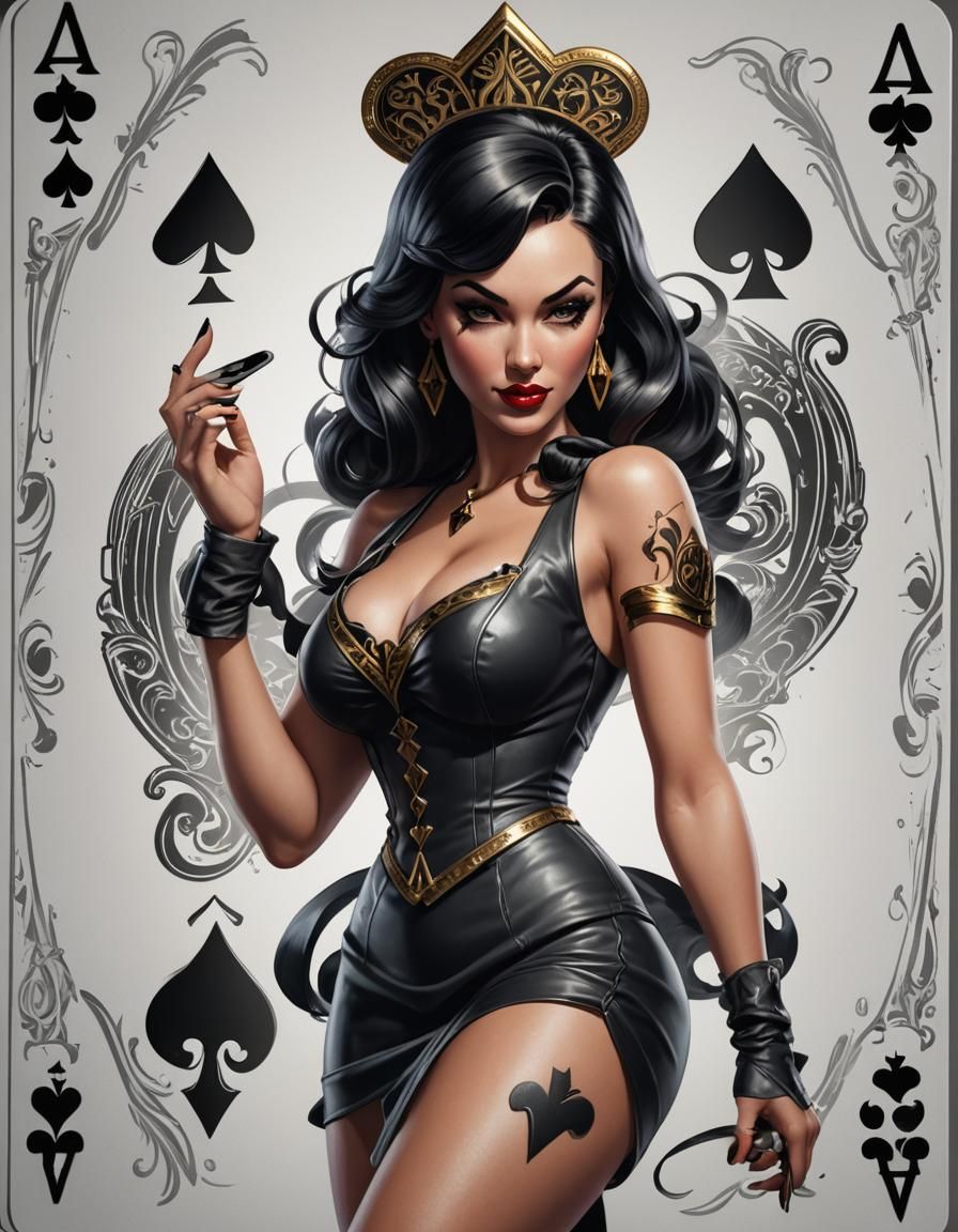 Ace of Spades Pinup Girl Card in 3D