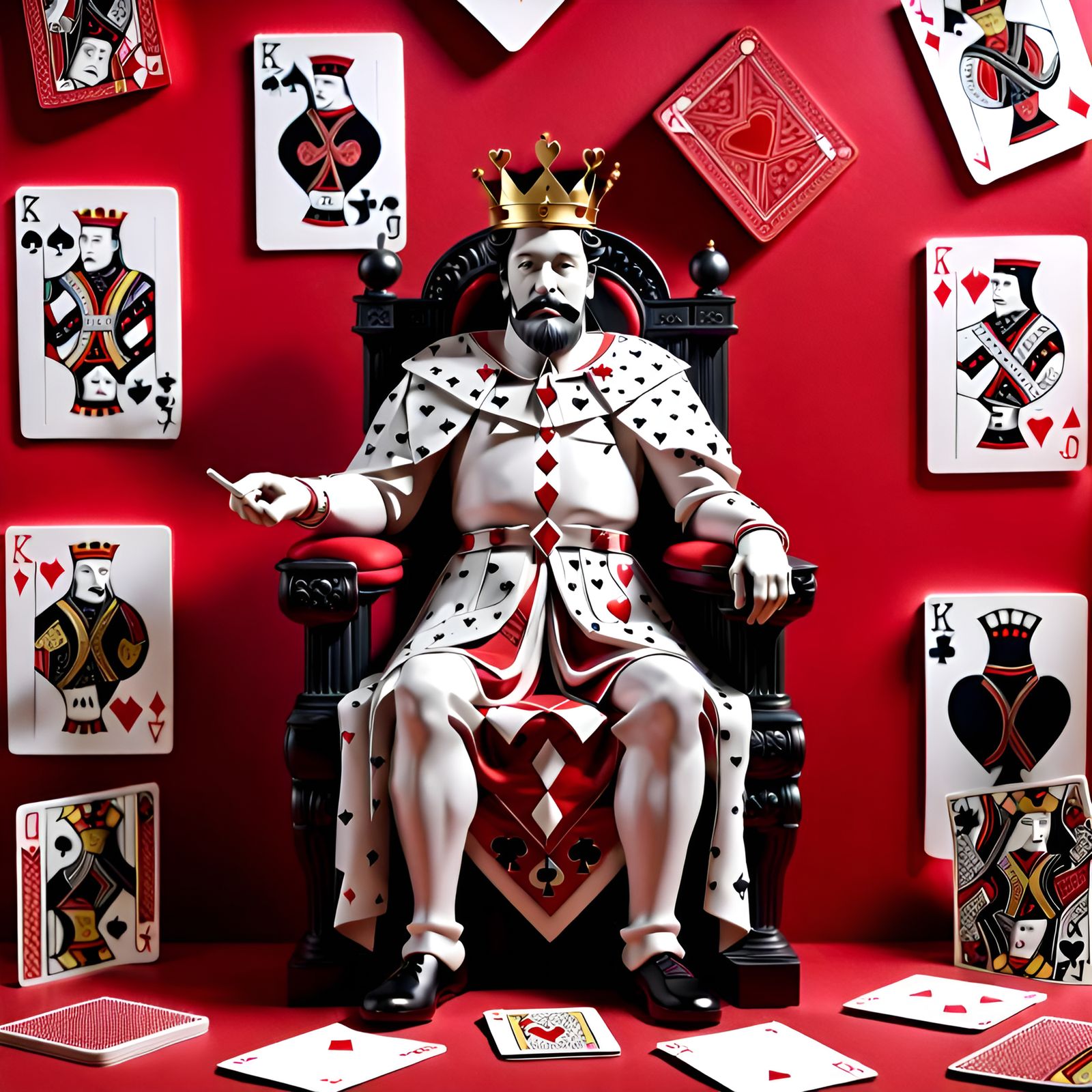 3D King Sculpture with Playing Card Collage