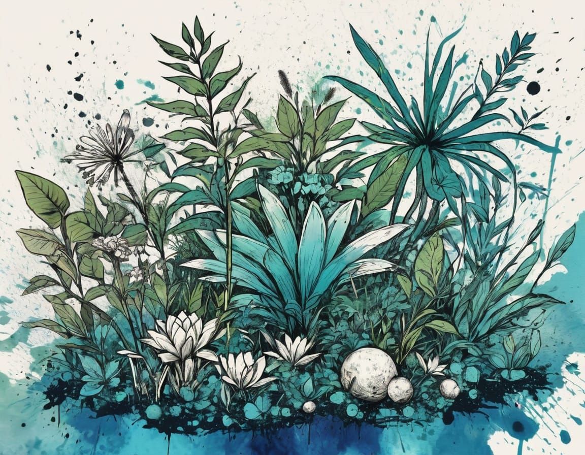 Vibrant Oasis Blooms in Ancient Egyptian Splatter Art