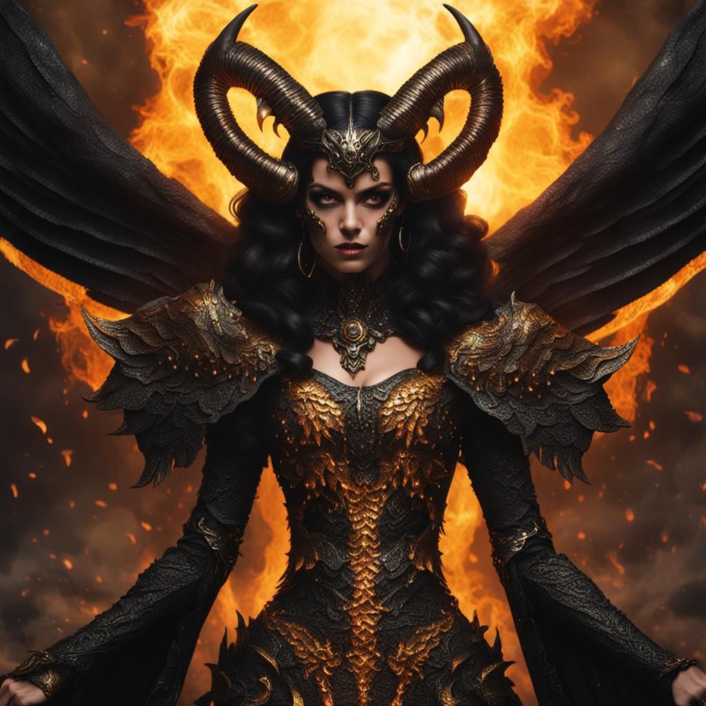 Bumblebee Demon Woman with Flames