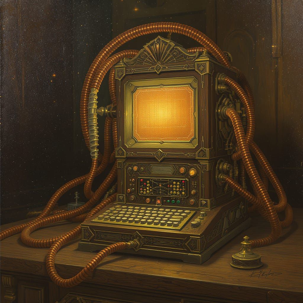Vintage 1920s Computer with Ornate Cabling
