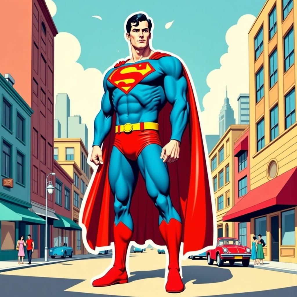Superman Cardboard Cutout in Comic Book Style