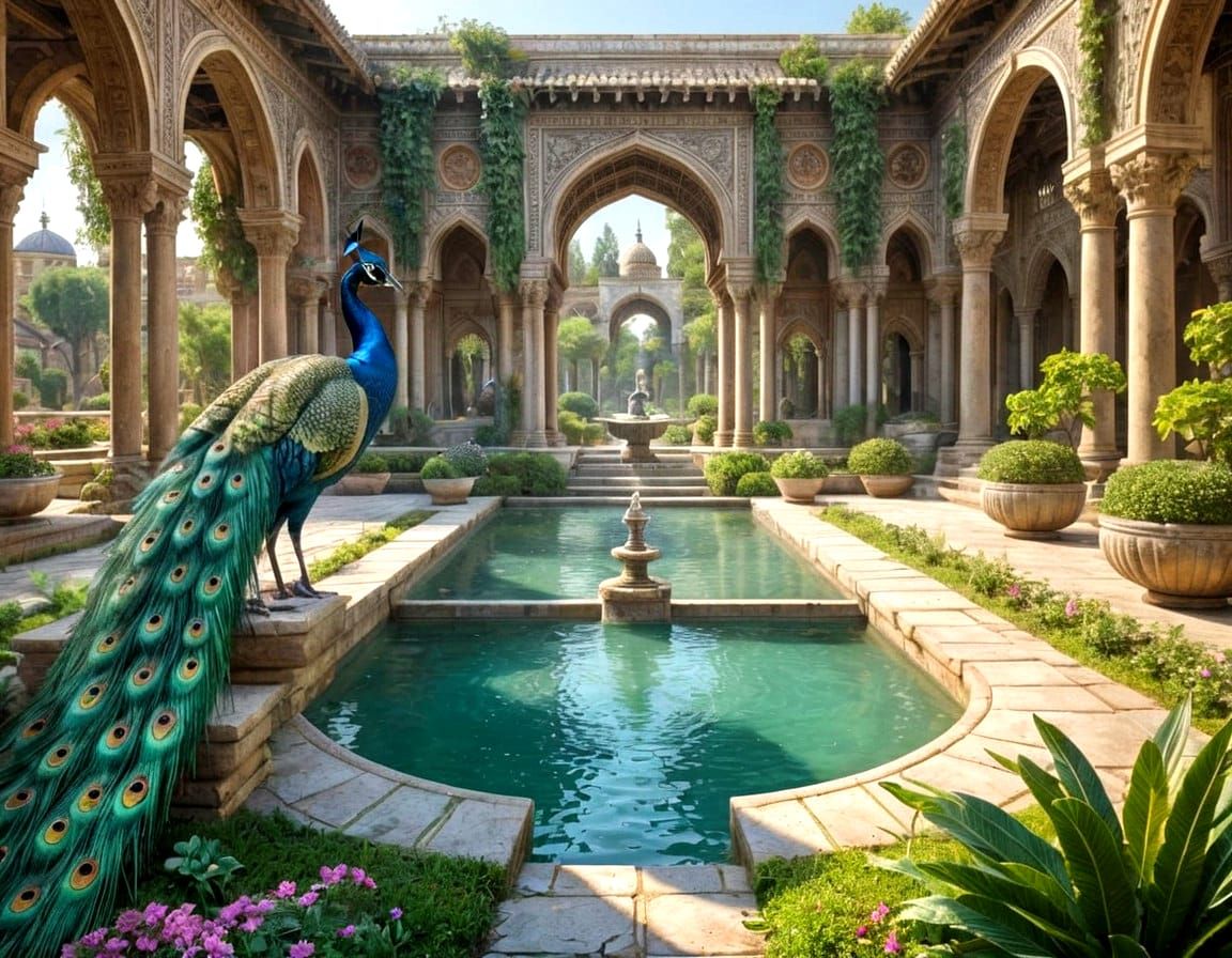 Vibrant Peacocks Strut Through Ottoman Paradise in Elaborate...