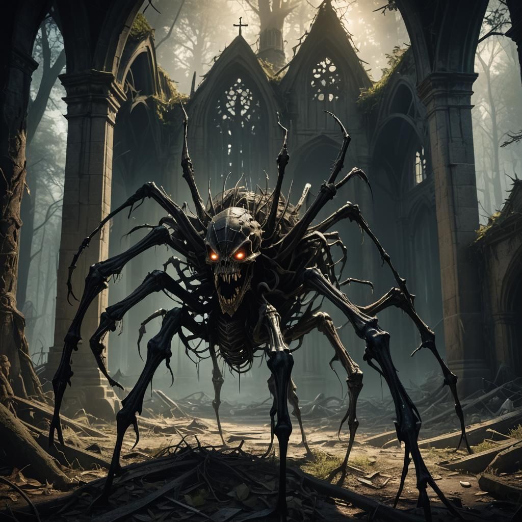 Horrifying Skeletal Monster in Dark Fantasy Art