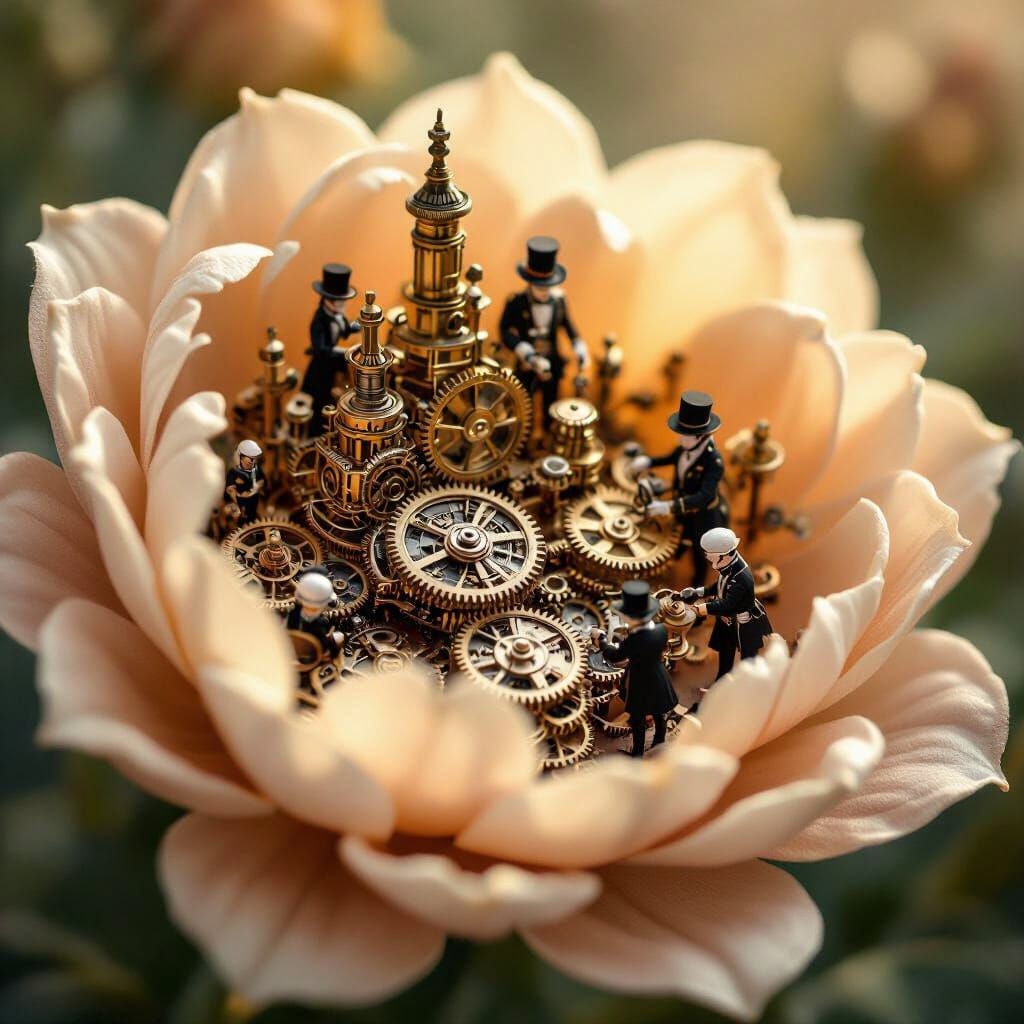 Steampunk City Inside a Flower: Macro Photograph