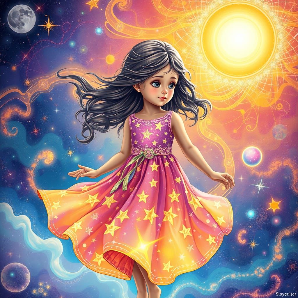 Girl in Astral Realm with Cosmic Elements
